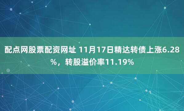 配点网股票配资网址 11月17日精达转债上涨6.28%，转股溢价率11.19%